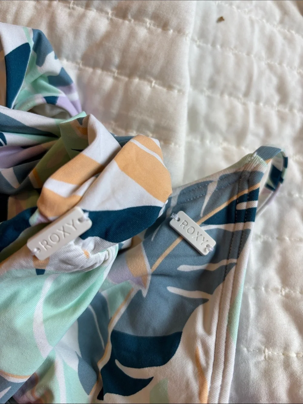 Roxy Floral Print Bikini Set in Cream, Blue, Green, Lavender lined 2 piece set